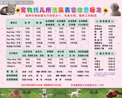 寵物店美容價(jià)目表圖片